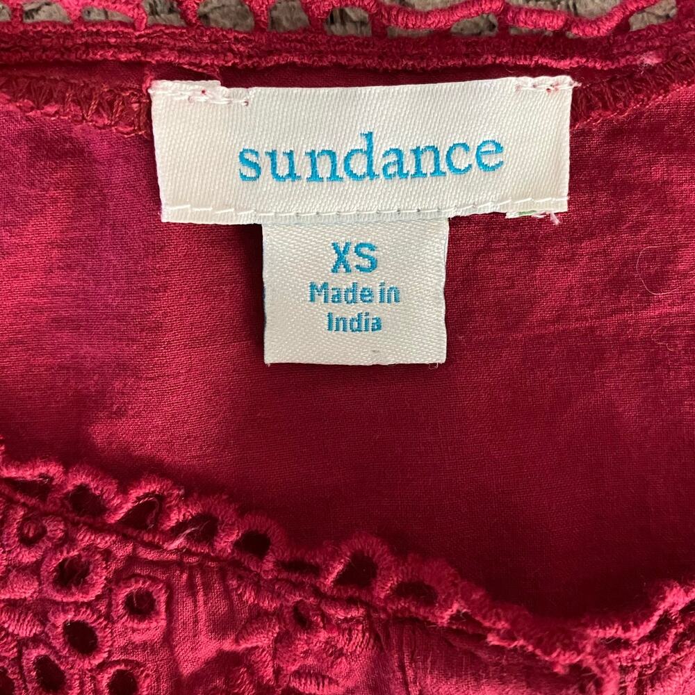 Sundance Size Xs Red Eyelet Button Front Top Shirt - image 3